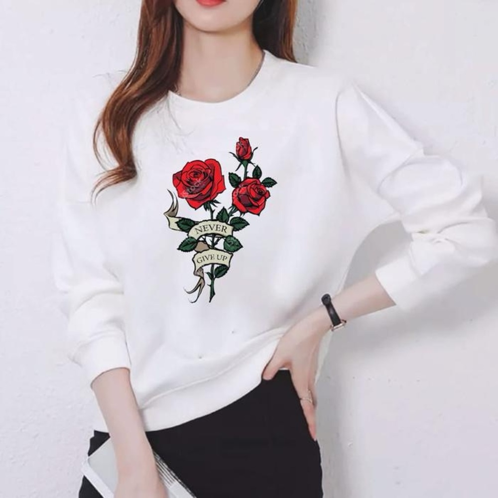 NWOT Roses Graphic Long Sleeve Sweatshirt